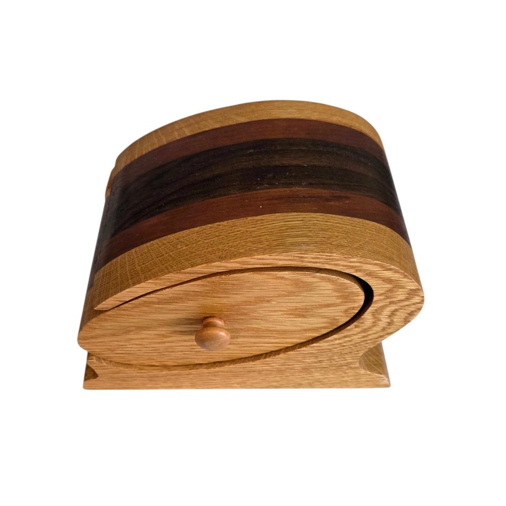 Handcrafted Artisan Bandsaw Wooden Jewelry Trinket Box Smooth Rounded Wood Grain